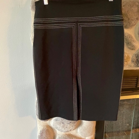Express Straight Black Skirt with White Stitching - Picture 2 of 8